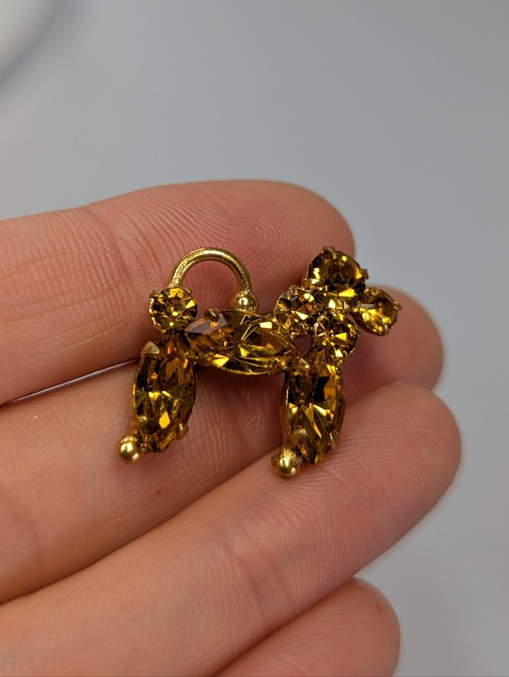 Gold-Tone Amber Crystal Poodle Brooch